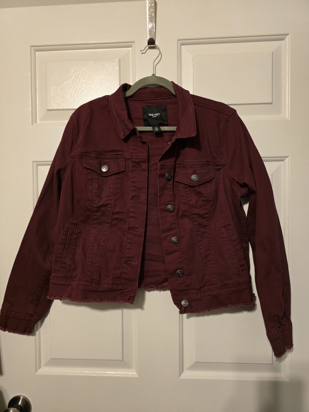 Nine West Wine Burgundy Denim Jacket with Raw Hem
